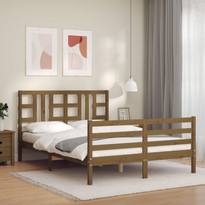 vidaXL Cadru de pat cu tăblie, maro miere, 140x200 cm, lemn masiv foto