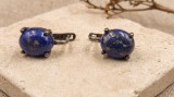 CERCEI ARGINT 925 CU LAPIS LAZULI NATURAL - CERCEI LEVERBACK VINTAGE CU PIATRA ALBASTRA