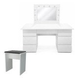 Masa de toaleta/machiaj, Vanessa + taburet, alb, cu oglinda si LED-uri, 130x43x143 cm GartenVIP DiyLine