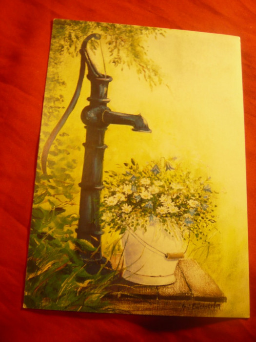 Ilustrata - Pompa de apa si buchet de vara cu stampila speciala 1996
