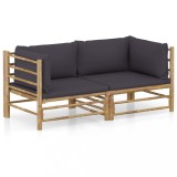Gossi set mobilier de gradina cu perne gri inchis, 2 piese, bambus