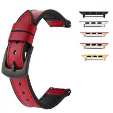 Curea hibrid piele-silicon, compatibila Apple Watch 9|8|7|6|5|4|3|2|1 Series, 41mm|40mm|38mm, Tart Red