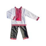 Cumpara ieftin Costum Traditional baiet cu ie si pantaloni negri - GBY110