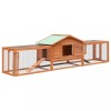 Cusca iepuri vidaXL 310x70x87cm, lemn masiv, 2 niveluri, maro, protectie ploaie, rampa anti-alunecare