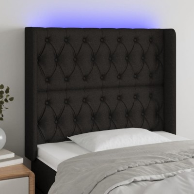 vidaXL Tăblie de pat cu LED, negru, 103x16x118/128 cm, textil 3124376 foto