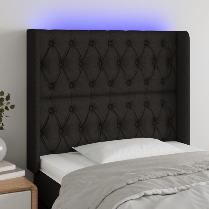 vidaXL Tăblie de pat cu LED, negru, 103x16x118/128 cm, textil 3124376