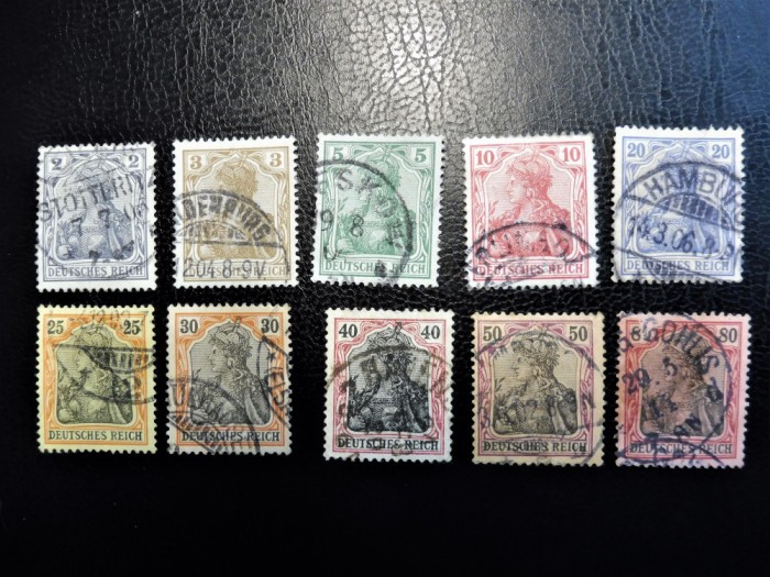 Germania 1902, Timbre cu inscriptia &quot; DEUTSCHES REICH&quot; , Mi 68-77 (T43)