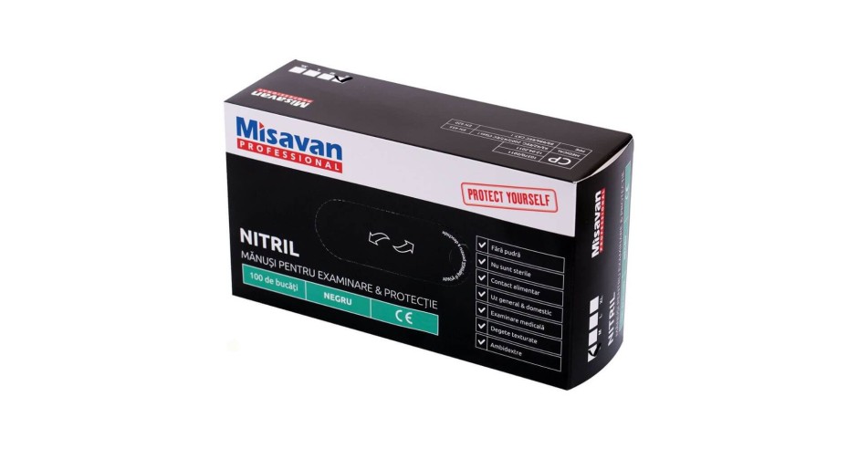 Set 100 Manusi Misavan, S, Nitril, Negru, Unica Folosinta, Fara Pudra ...
