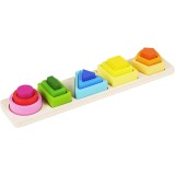 Jucarie montessori din lemn, flippy, tip puzzle, cu 5 forme asimetrice, 15 piese, educativa, interactiva, creativa, model forme geometrice, materiale