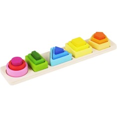 Jucarie montessori din lemn, flippy, tip puzzle, cu 5 forme asimetrice, 15 piese, educativa, interactiva, creativa, model forme geometrice, materiale