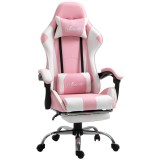 Vinsetto Scaun Gaming Ergonomic Reclinabil cu Tetieră, Pernă Lombară, &Icirc;nălțime Reglabilă, Roz și Alb | Aosom Romania