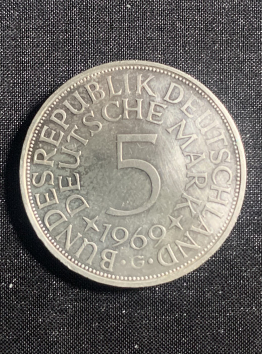Moneda argint 5 mărci 1969G