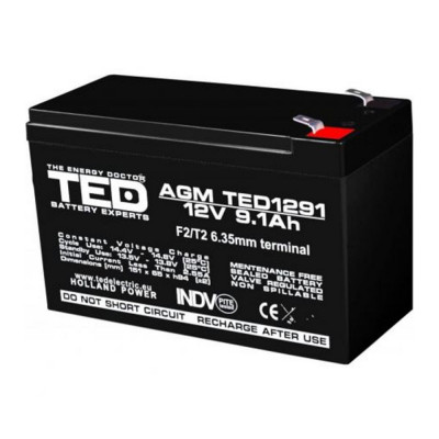 Acumulator AGM VRLA 12V 9,1A dimensiuni 151mm x 65mm x h 95mm F2 TED Battery Expert Holland TED003263 (5) SafetyGuard Surveillance foto