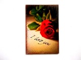 magnet frigider cu trandafir rosu si mesaj I LOVE YOU 35946