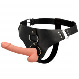 Strap-on, penis cu testicule pe un ham reglabil. Un gadget erotic exclusivist pentru o penetrare int