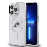 Husa iPhone 15 Pro Karl Lagerfeld IML MagSafe, Metal Karl&amp;Choupette Head, alb, KLHMP15LHLSKCH