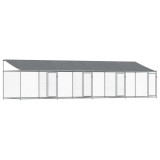 Cumpara ieftin Cusca caini cu acoperis si usi, gri, 8x2x2 m, otel galvanizat