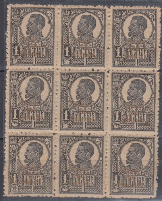 ROMANIA 1920 EMISIUNEA ZIARISTI SUPRATIPAR BILINGV 1 BAN BLOC DE 9 TIMBRE MNH