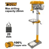 Masina de gaurit cu coloana 750 w, 20 mm, pentru gaurire si insurubare - Ingco DP207505
