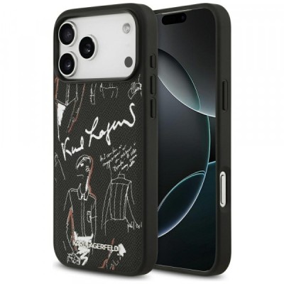 Husa pentru Apple iPhone 17 Pro Max, Karl Lagerfeld, Grained Pattern Logo, Neagra foto