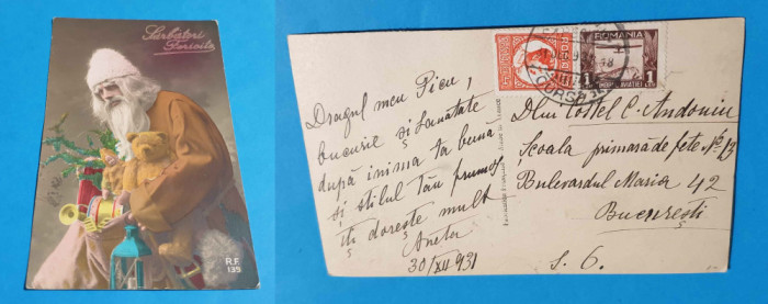 Carte Postala superba, circulata - datata 1931 - Sarbatori Fericite - Craciun