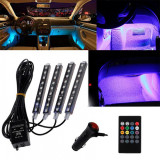 Set 4 benzi LED auto, RGB, 12.5 cm, telecomanda si functie sonora, Universal, China