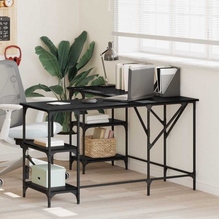 Birou Stejar Negru 139 x 139 x 75 cm Lemn compozit