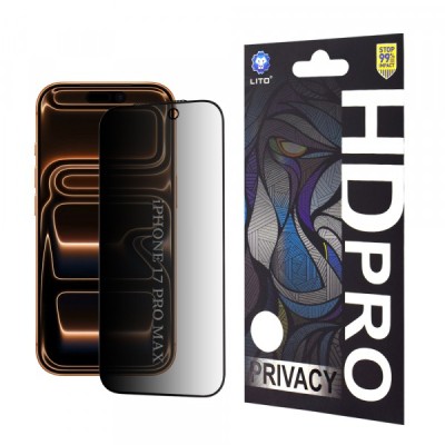 Folie de protectie Ecran Privacy Lito HD Pro pentru Apple iPhone 17 Pro Max, Sticla Securizata, Full Glue foto