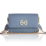 Cumpara ieftin Poseta Piele Naturala Lizy French Blue, Curea Bumbac &amp; Lant Metalic, Handmade Grecia, Geanta Dama Eleganta, 16x23x8 cm