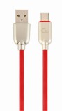 CABLU alimentare si date GEMBIRD, pt. smartphone, USB 2.0 (T) la USB 2.0 Type-C (T), 2m, premium, cablu din cauciuc, rosu, conectori argintii, &quot;CC-USB