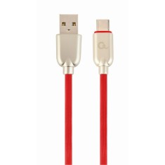 CABLU alimentare si date GEMBIRD, pt. smartphone, USB 2.0 (T) la USB 2.0 Type-C (T), 2m, premium, cablu din cauciuc, rosu, conectori argintii, &quot;CC-USB
