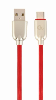 CABLU alimentare si date GEMBIRD, pt. smartphone, USB 2.0 (T) la USB 2.0 Type-C (T), 2m, premium, cablu din cauciuc, rosu, conectori argintii, &amp;amp;quot;C foto