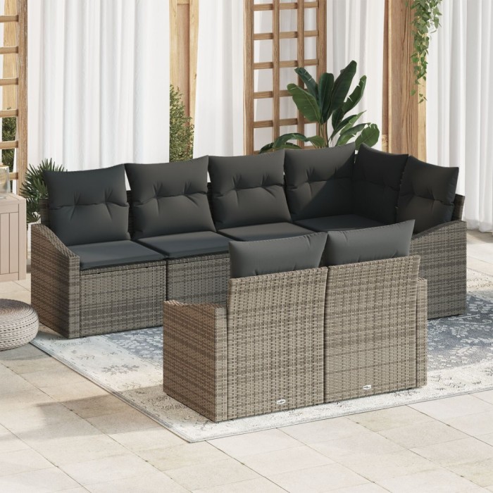 Gossi set de canapea gradina 7 piese cu perne gri poliratan