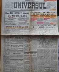 Ziarul Universul, 30 Iunie 1940; Decretul regal de mobilizare generala a armatei foto
