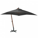 Umbrelă suspendată cu st&acirc;lp, antracit, 3x3 m, lemn masiv brad, vidaXL