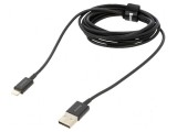 Cablu Apple Lightning USB A 2m negru textil 2,4A