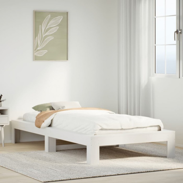 Gossi cadru de pat fara saltea, alb, 90x200 cm, lemn masiv pin