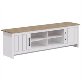 HOMCOM Comodă TV 175 cm, pentru televizor p&acirc;nă la 140 cm, cu 2 uși și 4 compartimente deschise, stejar și alb | Aosom Romania