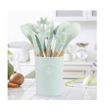 Set 11 ustensile din silicon pentru gatit cu suport,verde pastel