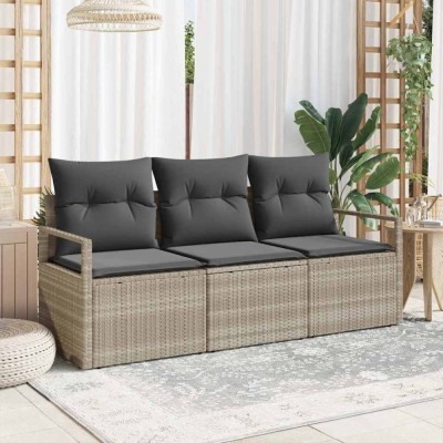 vidaXL Set de canapele pentru grădină 3 pcs Gri deschis Rattan poli 3346242 foto