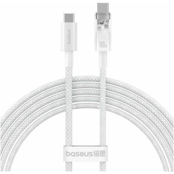 CABLU alimentare si date Baseus,Explorer Smart Temperature Control,Fast Charging pt smartphone,USB Type-C(T) la USB Type-C(T),100W,braided,2m,alb, &quot;P1