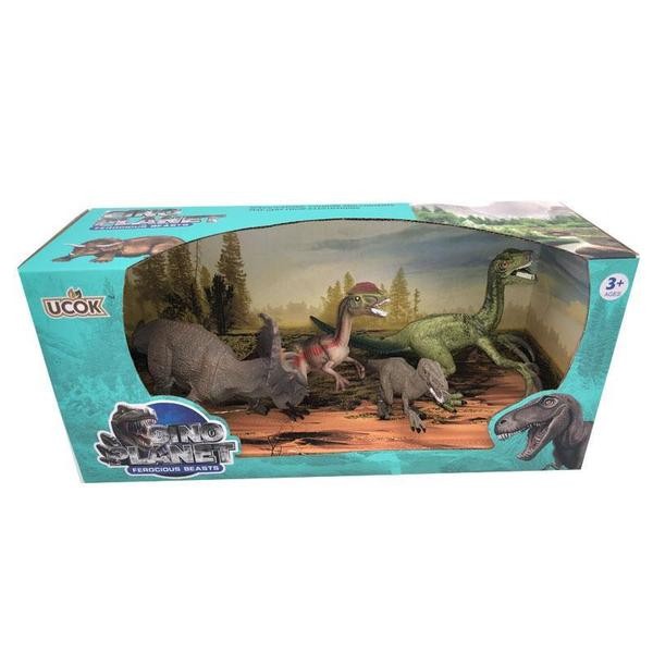 Set 4 dinozauri -Triceratops, Dilophosaurus, Velociraptor si pui de Velociraptor