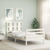 VidaXL Cadru de pat cu tăblie, alb, 90x200 cm, lemn masiv