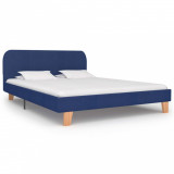 Cadru de pat, albastru, 140 x 200 cm, material textil, Cires, Dublu, Cu polite semirotunde, vidaXL