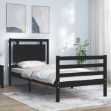 VidaXL Cadru de pat cu tăblie, negru, 90x200 cm, lemn masiv