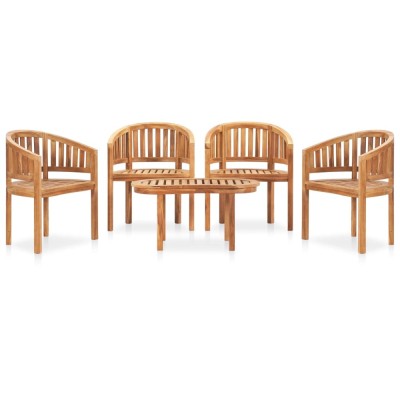 Set mobilier grădină tip banană, 5 piese, lemn masiv de tec foto