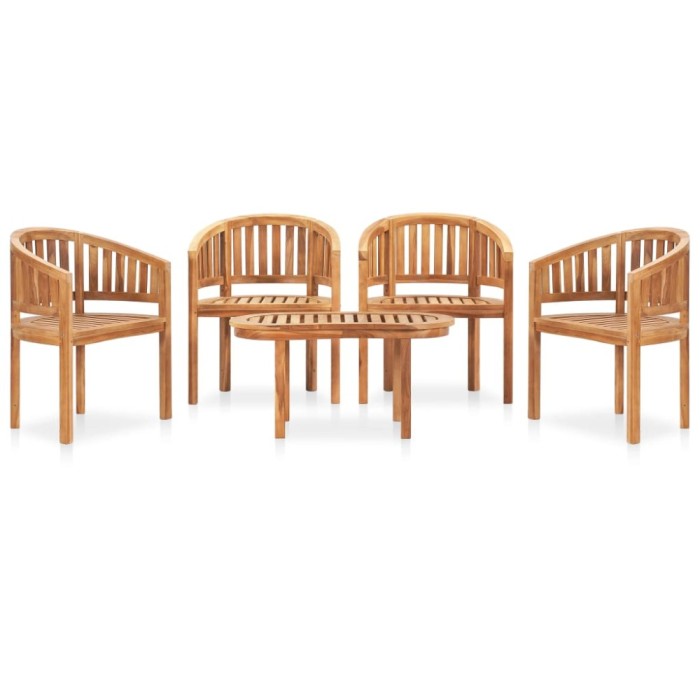Set mobilier grădină tip banană, 5 piese, lemn masiv de tec