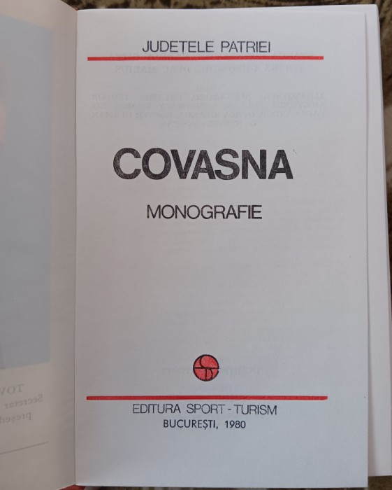 myh 12 - Colectia Judetele Patriei - Judetul Covasna - monografie - ed 1980