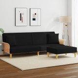 VidaXL Canapea extensibilă cu pernuță și taburet 2locuri negru catifea