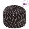 VidaXL Fr&acirc;nghie de barcă, negru, 8 mm, 50 m, polipropilenă